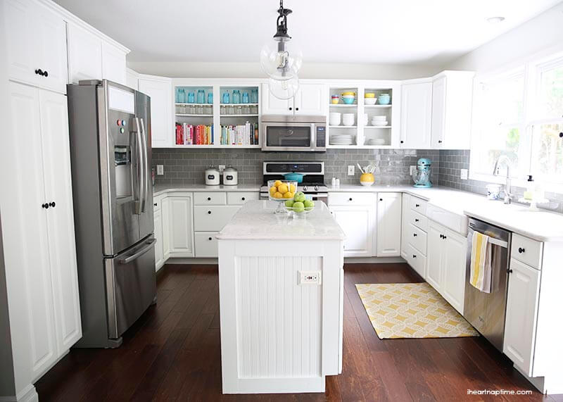 grey and white kitchen makeover reveal