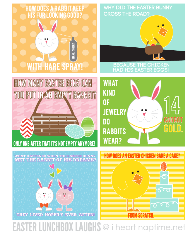 Get these FREE Easter Lunchbox Laughs at I heart naptime. #easter