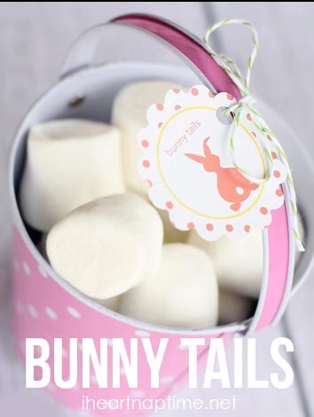 "Bunny tails" on iheartnaptime.net ... fill a bag/basket with marshmallows and tie your tag on. Cute and easy!