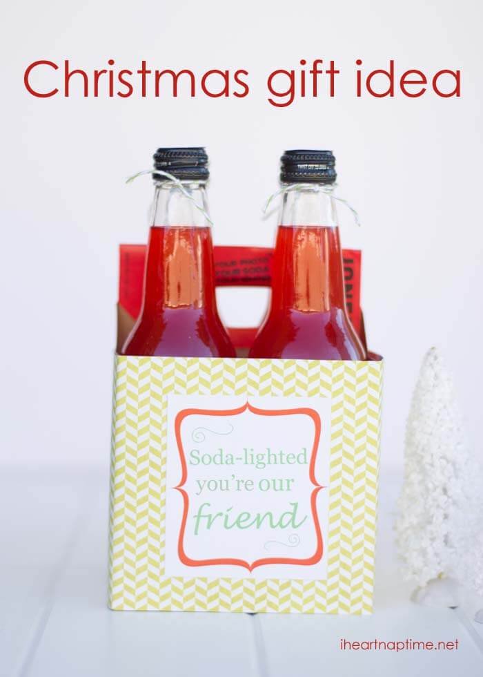 Soda-lighted neighbor gift idea w/ free printable