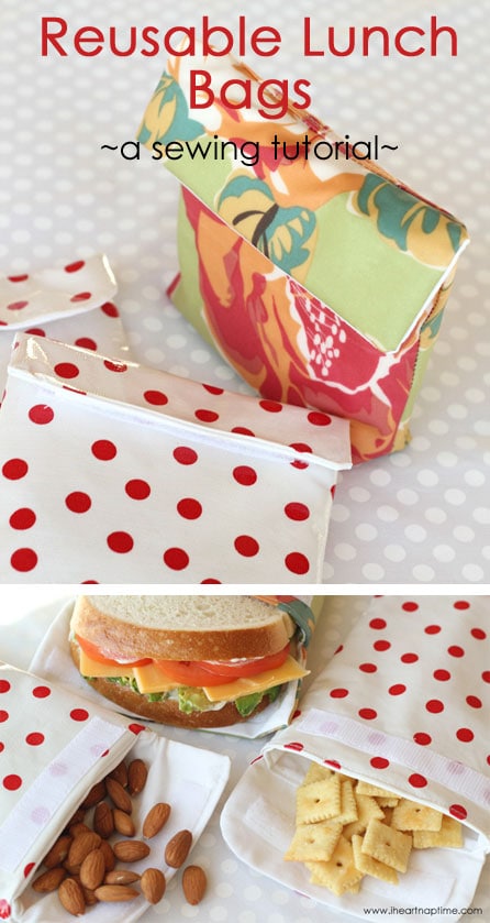 Reusable lunch bags sewing tutorial -these would be perfect for road trips and school lunches!