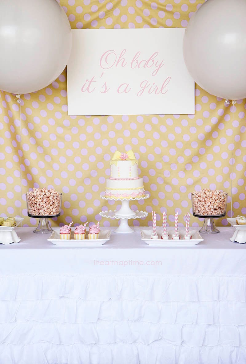 Darling pink and yellow baby shower + free printable baby shower games from @iheartnaptime