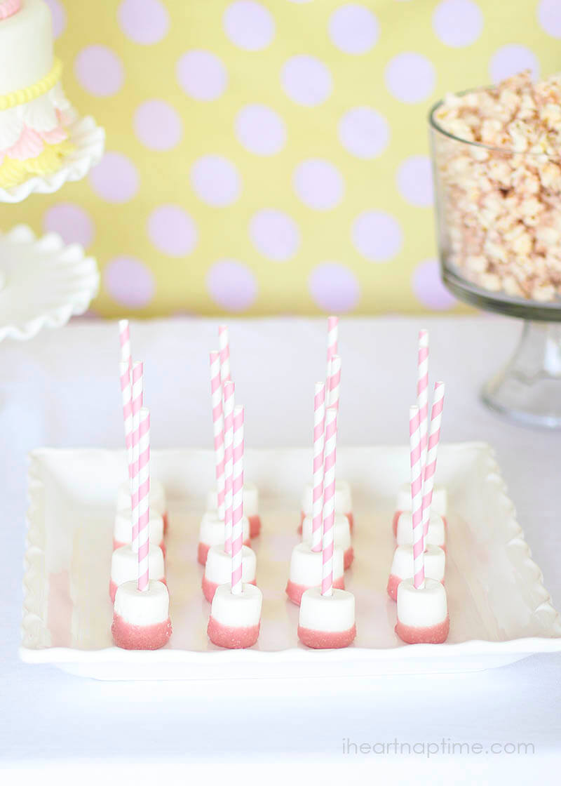 Darling pink and yellow baby shower + free printable baby shower games from @iheartnaptime