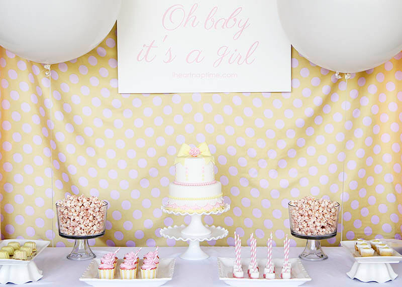 Darling pink and yellow baby shower + free printable baby shower games from @iheartnaptime