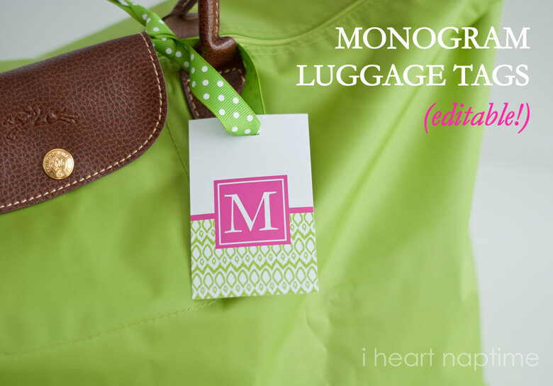 Customizable Printable Monogram Luggage Tags