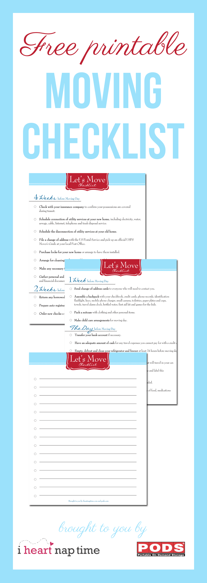 FREE printable moving check list 