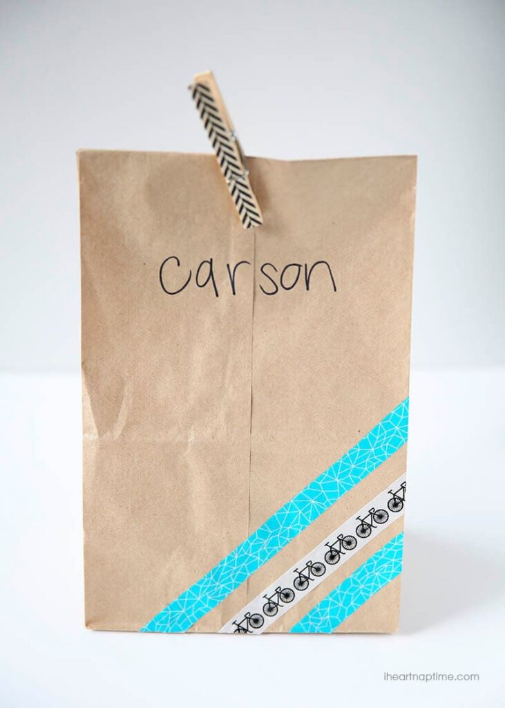 Washi tape lunch bag ...quick and easy way to add personality! #backtoschool