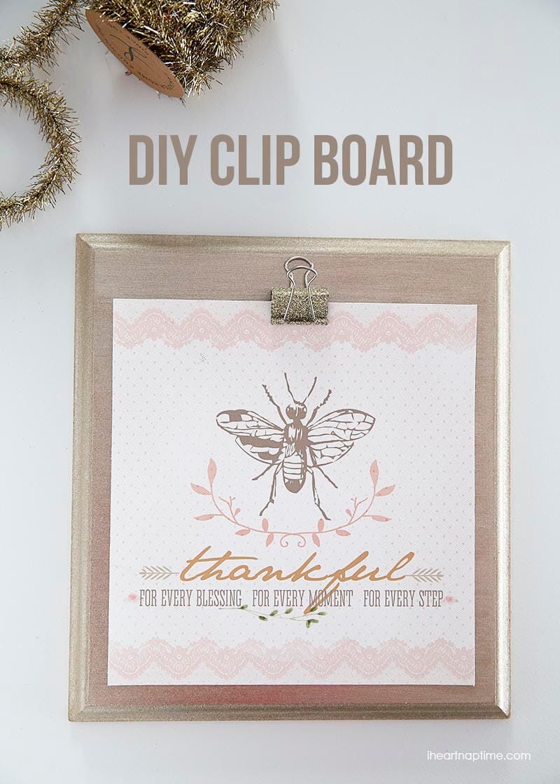 DIY clipboard and glitter clips on iheartnaptime.com ...perfect for hanging up printables and quotes! 
