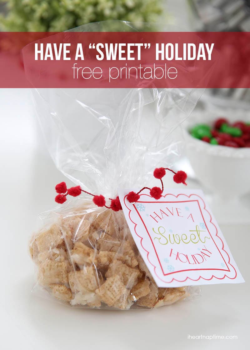 Have a "sweet" holiday free printable tag on iheartnaptime.net ... easy and cute gift idea! 