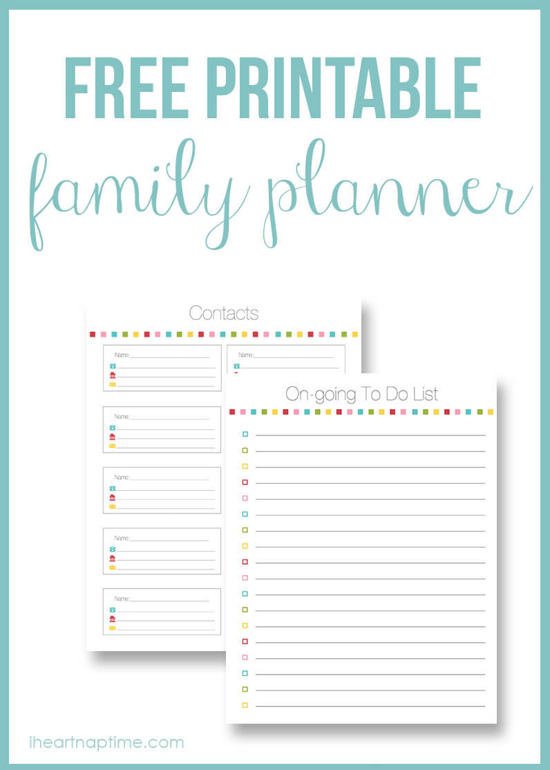 Free printable family planner on iheartnaptime.com ...includes free printables and tips to help you get organized this year! 