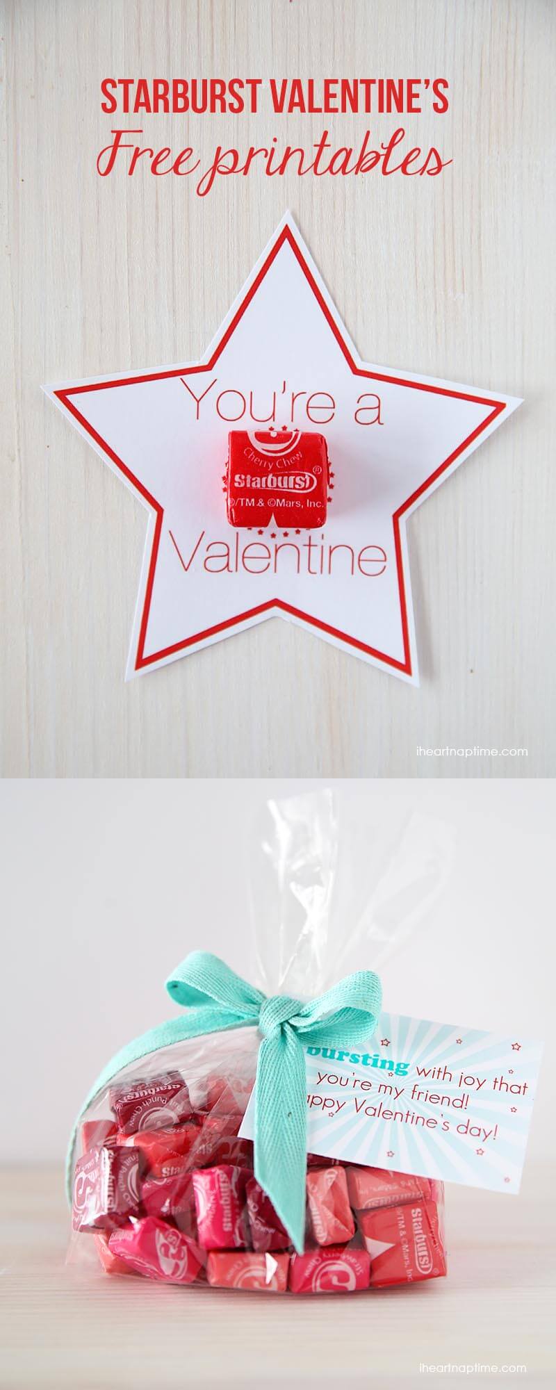Love these Starburst Valentines on iheartnaptime.com ...there's 2 different free downloads! #freeprintables