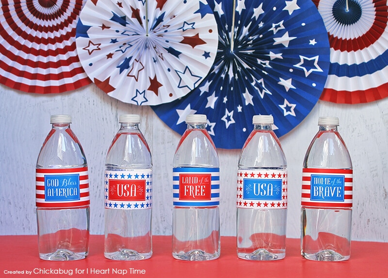4th of July printable water bottle labels
