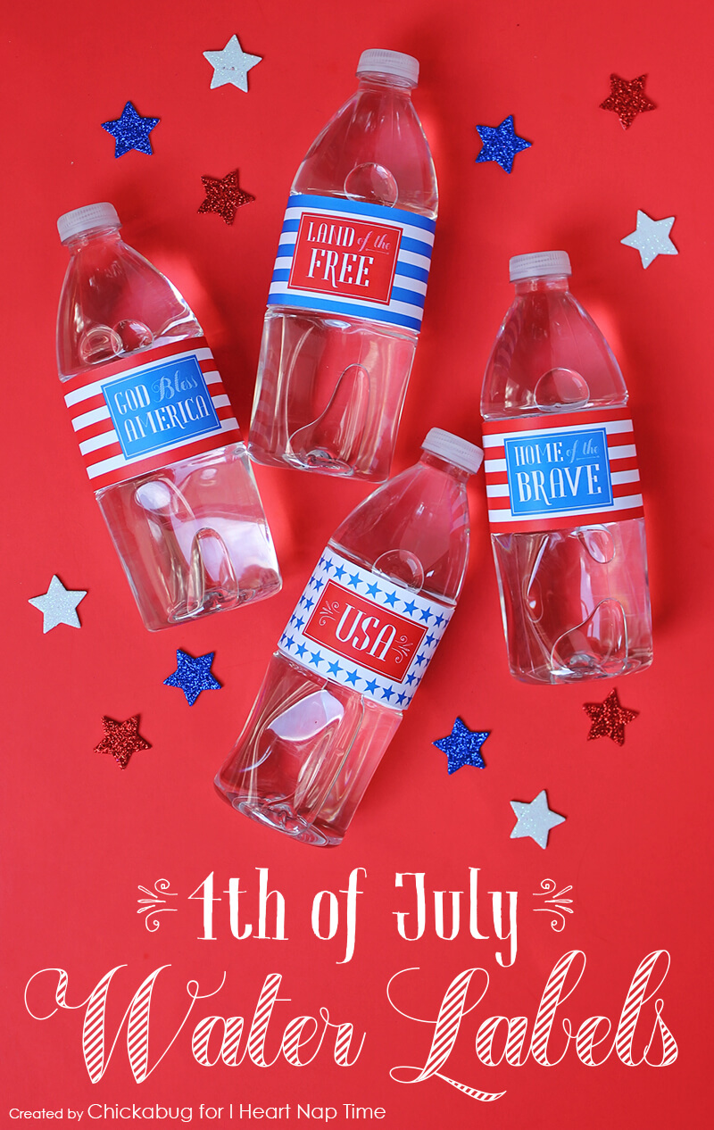Free printable 4th of July water bottle labels at iheartnaptime.com