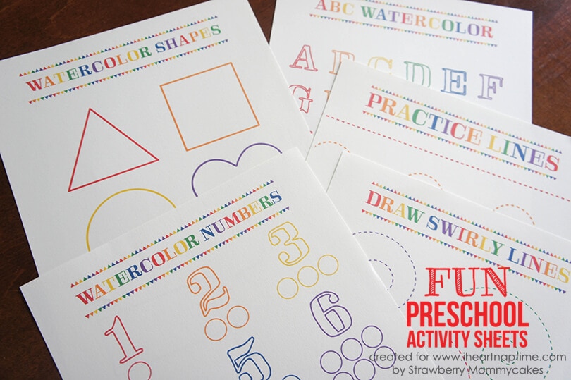 Watercolor Preschool Activity Sheets on www.iheartnaptime.com #preschool #freeprintables