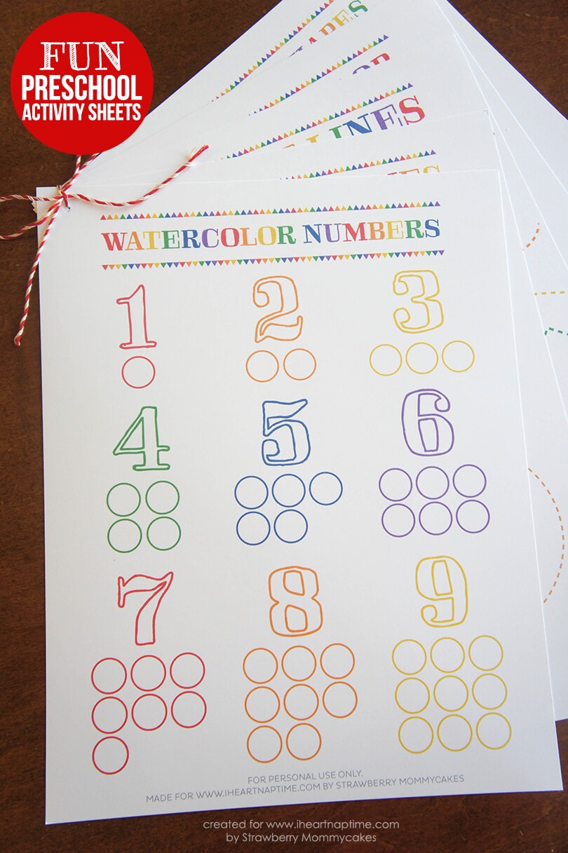 Watercolor Preschool Activity Sheets