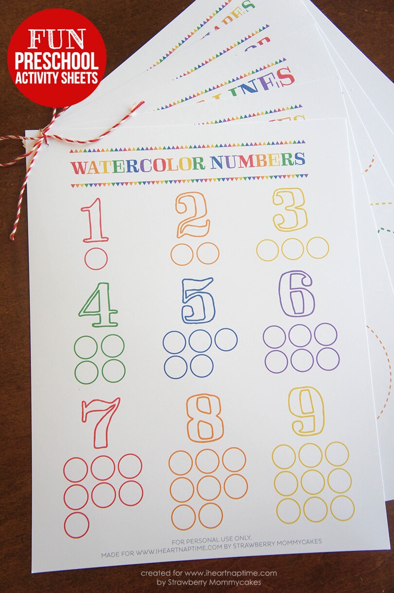 Watercolor Preschool Activity Sheets on www.iheartnaptime.com #preschool #freeprintables