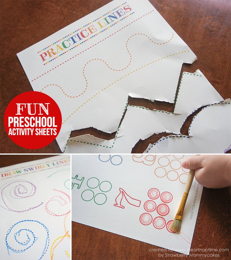 Watercolor Preschool Activity Sheets on www.iheartnaptime.com #preschool #freeprintables