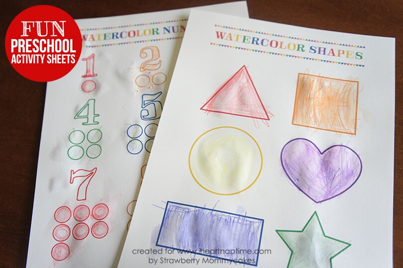 Watercolor Preschool Activity Sheets on www.iheartnaptime.com #preschool #freeprintables