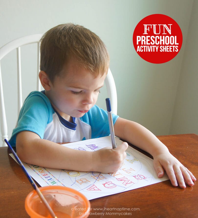 Watercolor Preschool Activity Sheets on www.iheartnaptime.com #preschool #freeprintables