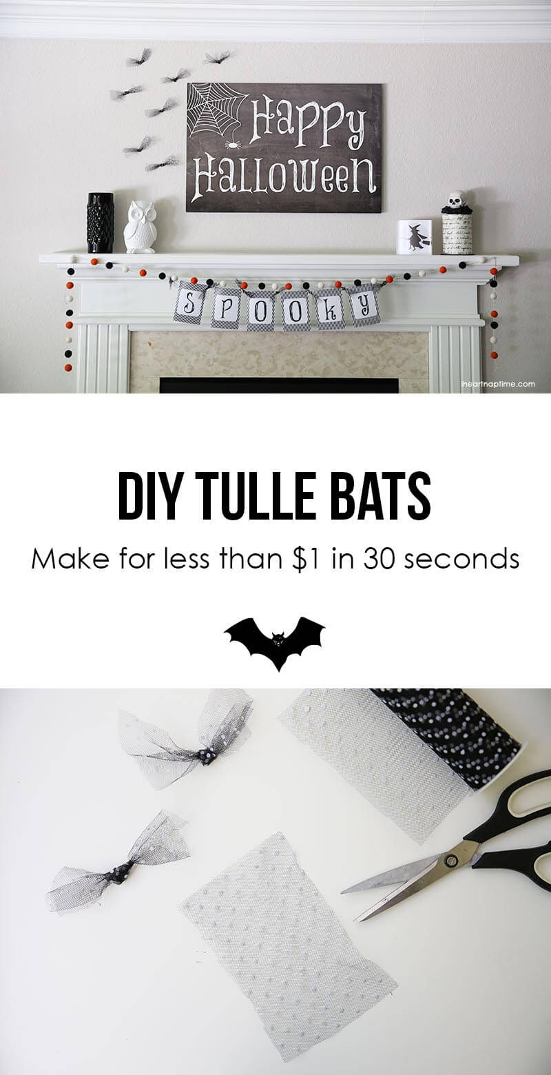 DIY tulle bats ...so cute and EASY! Make a few for less that $1 in 30 seconds! 