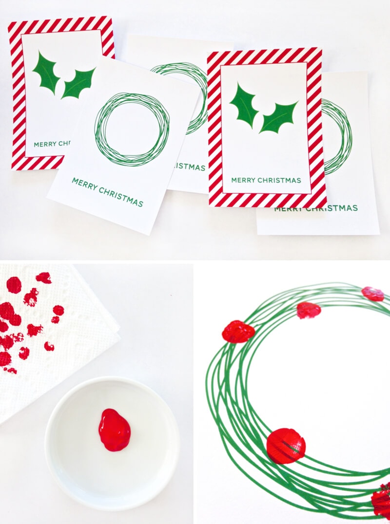 Free Printable Fingerprint Holly Cards by Paging Supermom on iheartnaptime.com