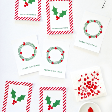 Free Printable Fingerprint Holly Cards by Paging Supermom on iheartnaptime.com