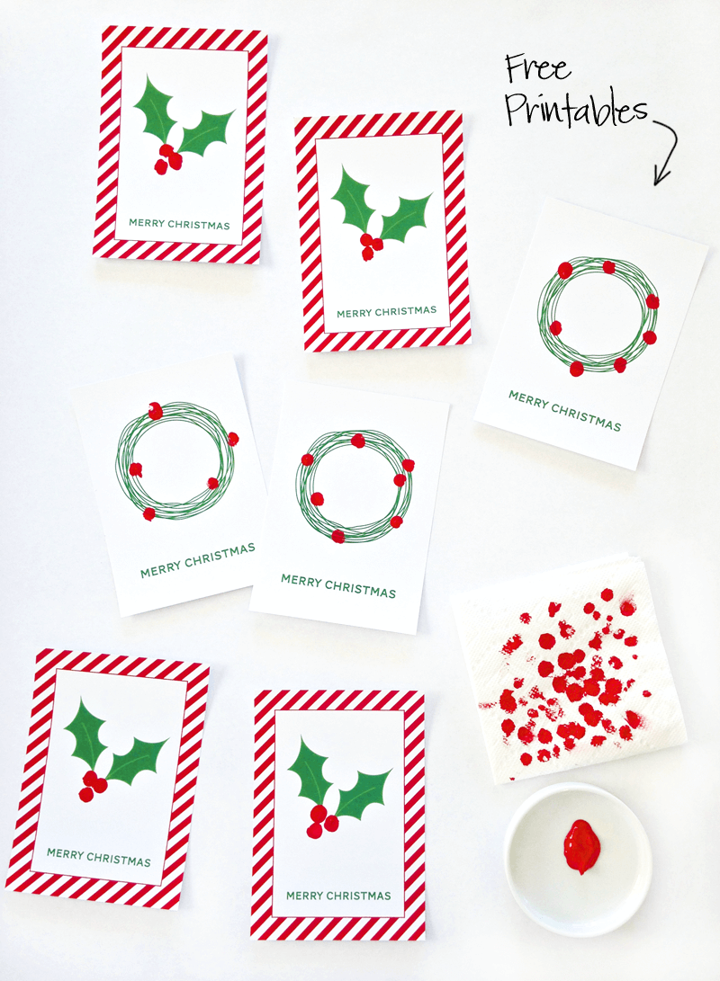 Free Printable Fingerprint Holly Cards