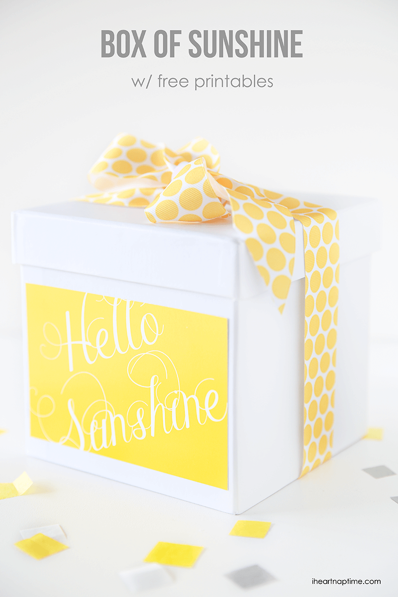 Send a box of sunshine with these 2 free printables on iheartnaptime.com -the perfect gift to send someone to brighten their day!