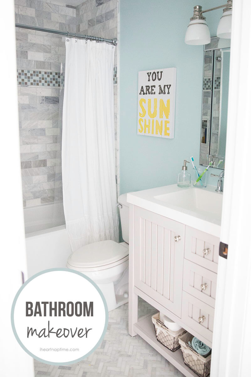 Grey and blue bathroom makeover