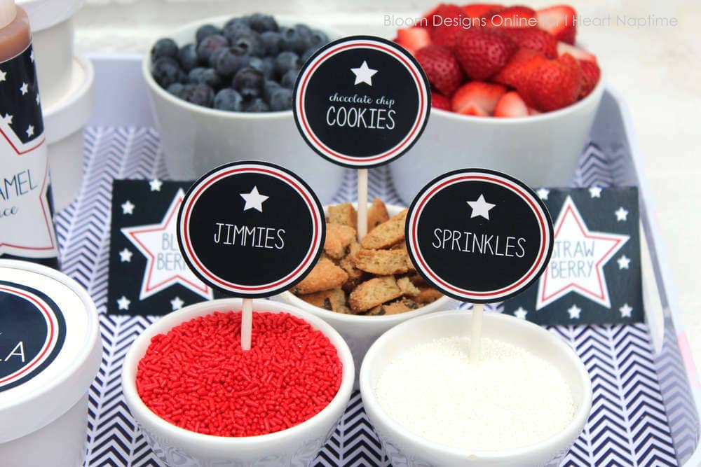 patriotic labels for sundae bar toppings 