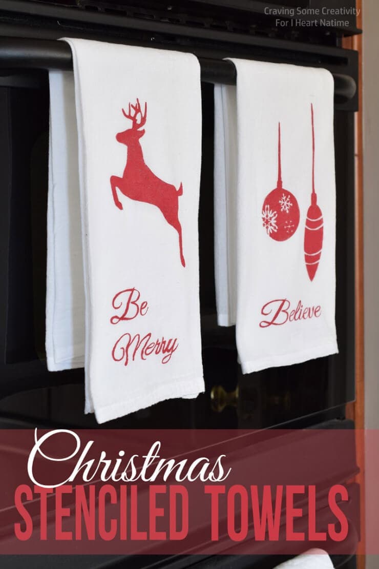 Christmas Stenciled Kitchen Towels - the perfect DIY to bring some holiday cheer into your kitchen!