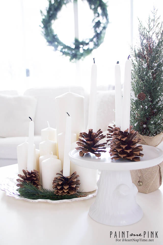 DIY Pine cone Candle Holders - elegant, understated, winter candle holders, perfect for bringing the outdoors in during the winter.