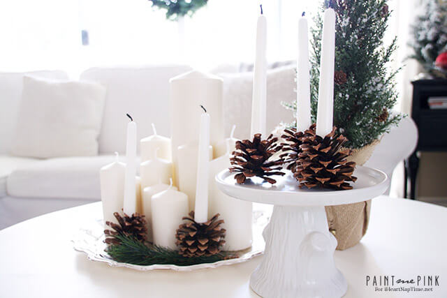 DIY Pine cone Candle Holders - elegant, understated, winter candle holders, perfect for bringing the outdoors in during the winter.