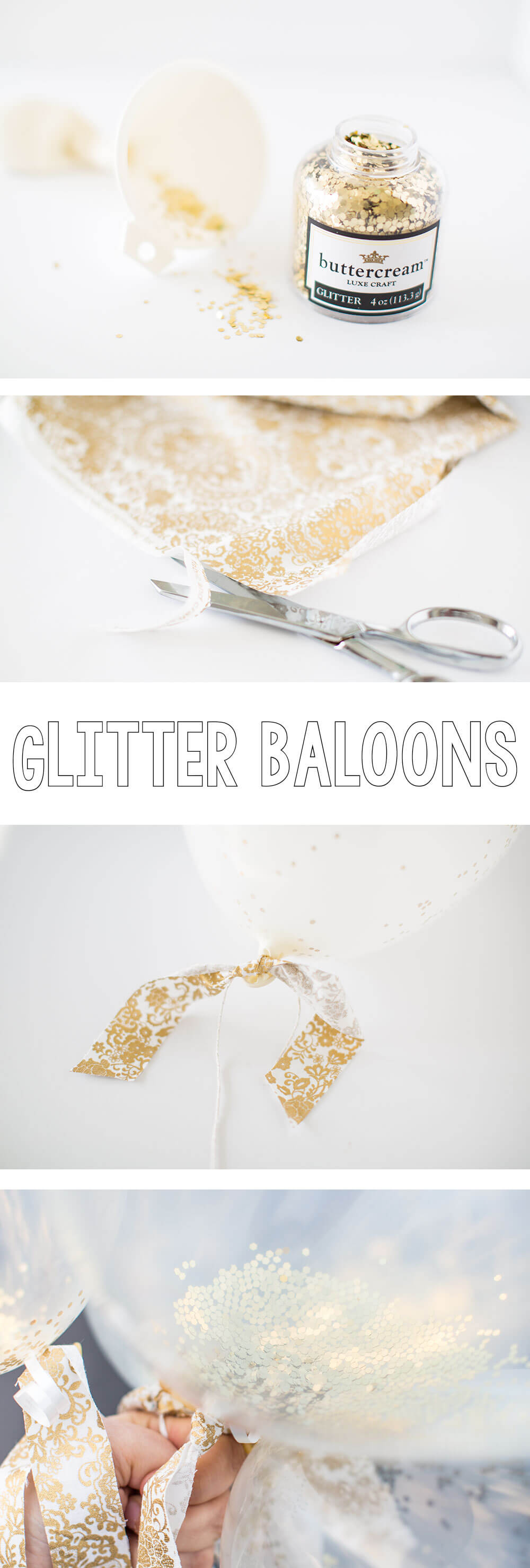 Glitter Balloons - last minute NYE idea! A simple way to add a big impact at your party! Bring some sparkle to any party by adding glitter and fabric scraps to your clear balloons!