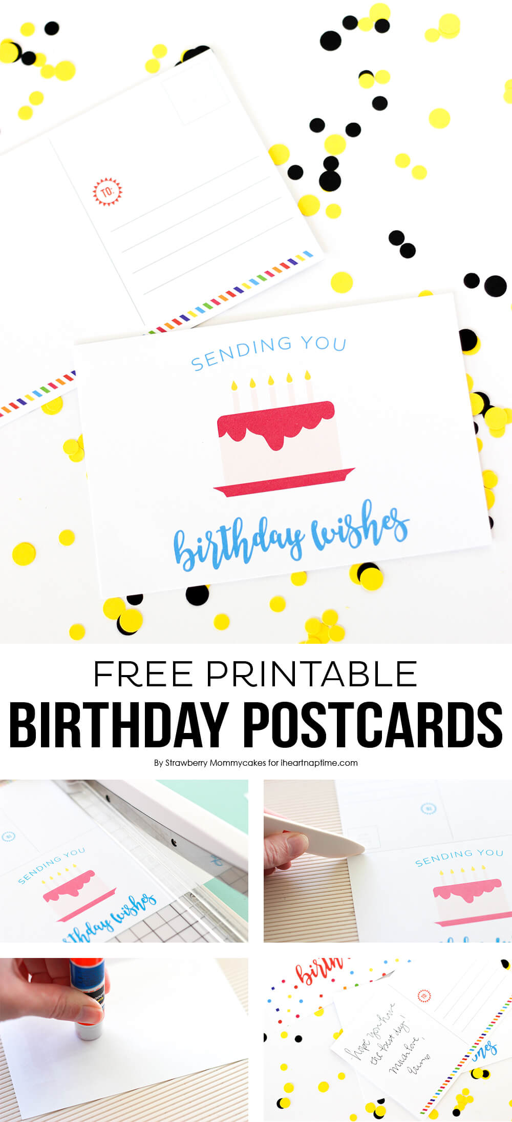 FREE Printable Birthday Postcards - I love receiving happy mail and these adorable cards make it easy by quickly being printed at home and ready to wish friends and family birthday wishes.