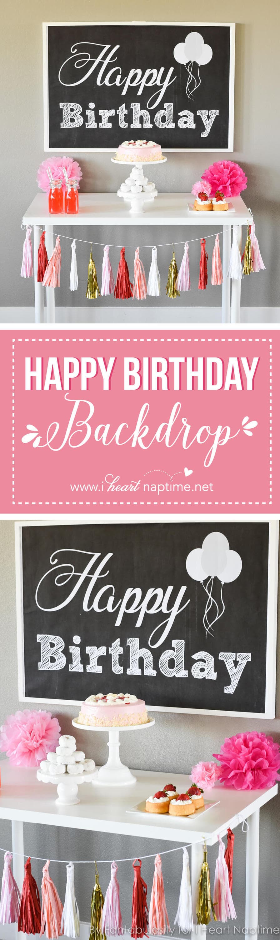 Free Happy Birthday Backdrop - Quickly decorate your dessert table for a birthday party, by simply adding this "Happy Birthday" printable to your display!