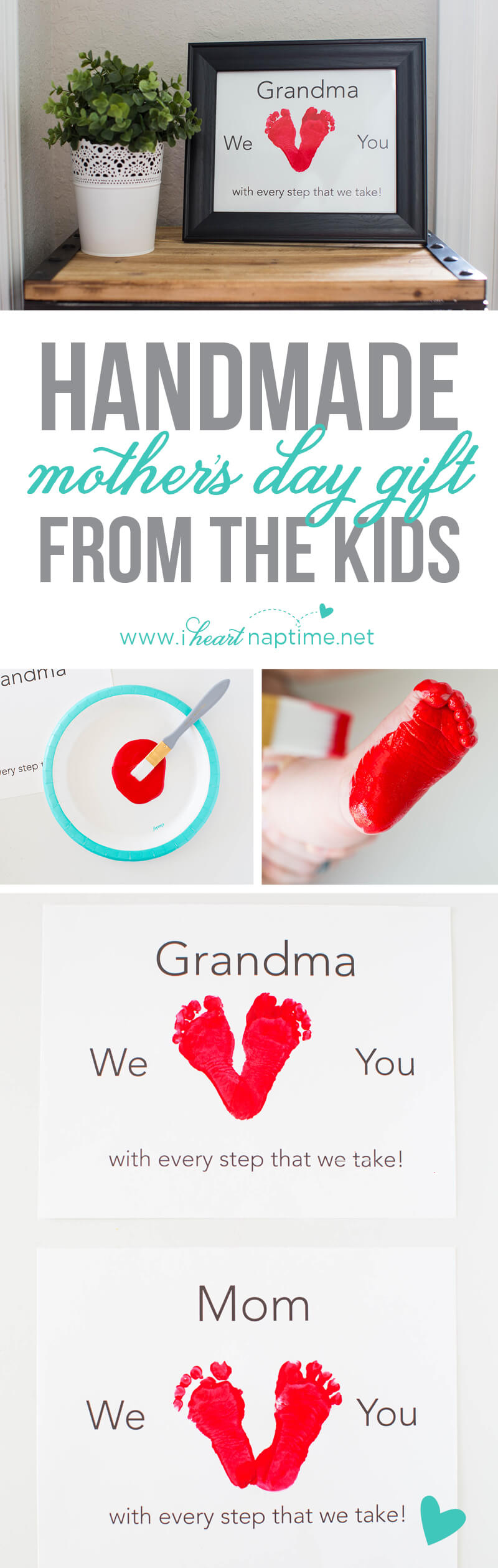 Mother's Day Gift with free download... such a cute DIY gift for Mother's or Father's Day! Inexpensive and a fun project to make with your little ones. Their cute little feet make the best hearts!