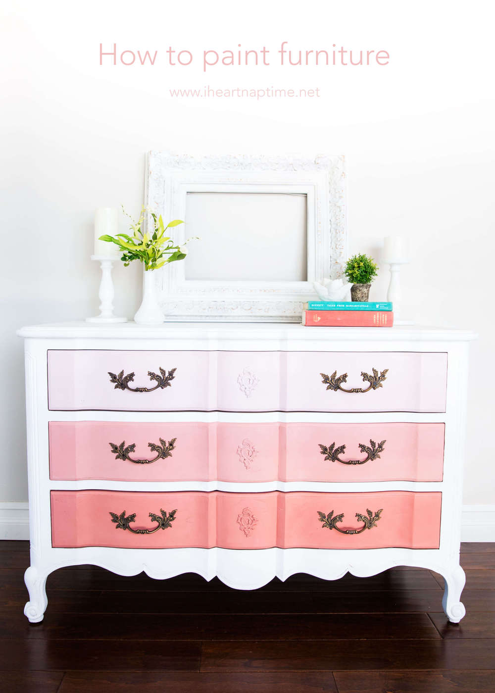 The easiest tutorial on how to paint furniture ...creating a DIY ombre dresser. Just 4 easy steps to creating this look. 