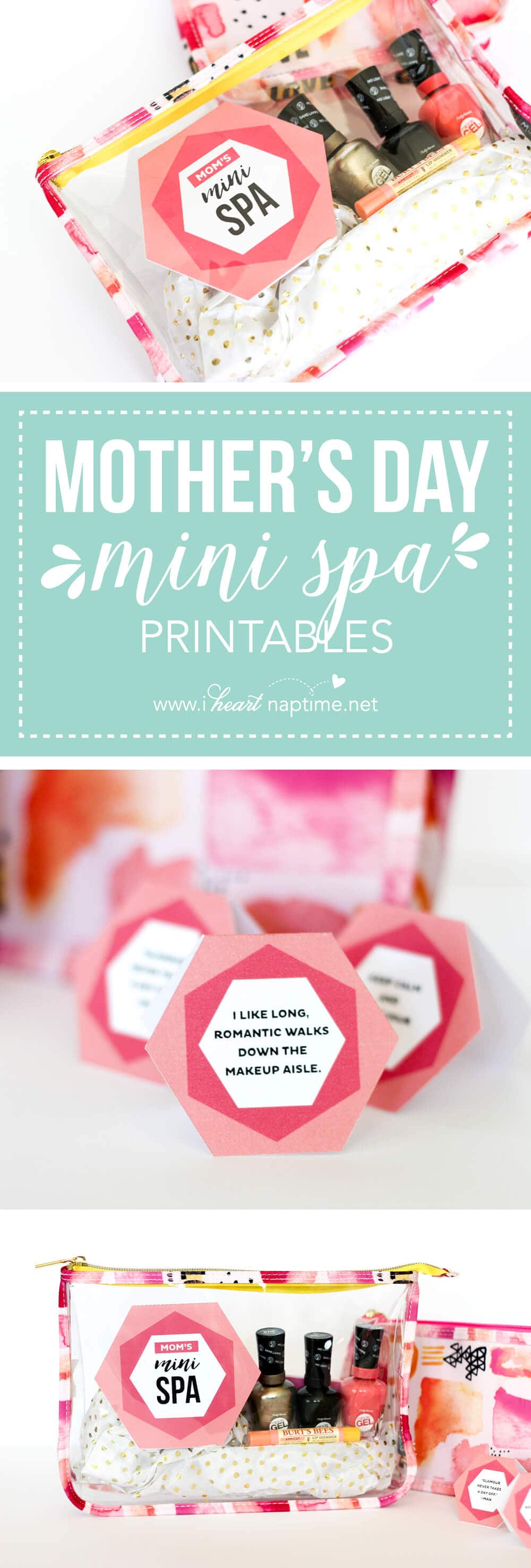 Mother's Day Mini Spa Printables - so easy to print off and stick in a cute makeup case!