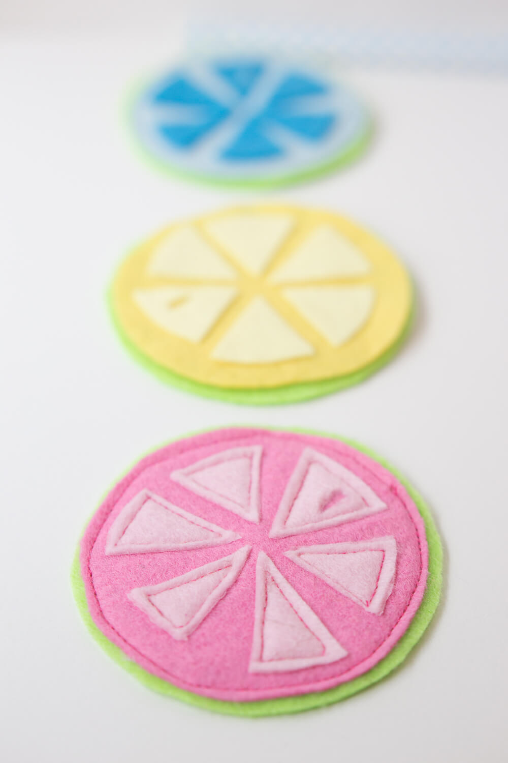 Citrus Coasters - lined up, ready to use!