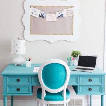 Blue Chalk Paint Desk... a beautiful and easy DIY, adding the perfect pop of color to my home! This instantly became the favorite homework station!