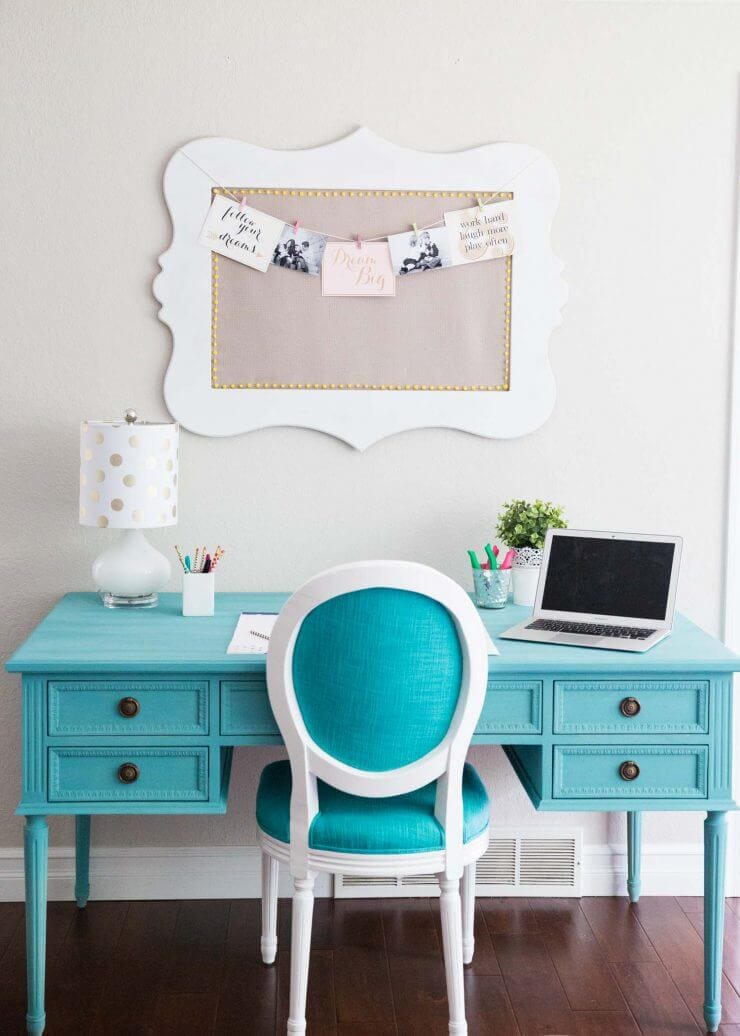 Blue Chalk Paint Desk... a beautiful and easy DIY, adding the perfect pop of color to my home! This instantly became the favorite homework station!