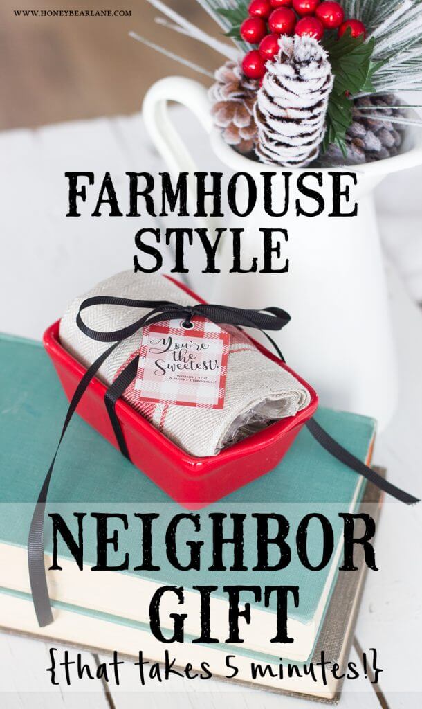 Farmhouse Style Neighbor Gift... a few simple supplies, a free printable, and five minutes is all you need to create this adorable and easy gift for everyone on your list!