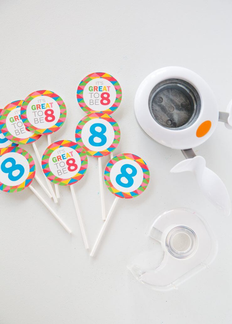 Great to be 8 free printables -cupcake toppers, treat bags, invitations and a banner!