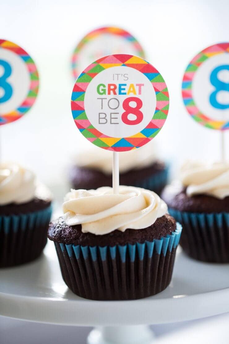 Great to be 8 free printables -cupcake toppers, treat bags, invitations and a banner!