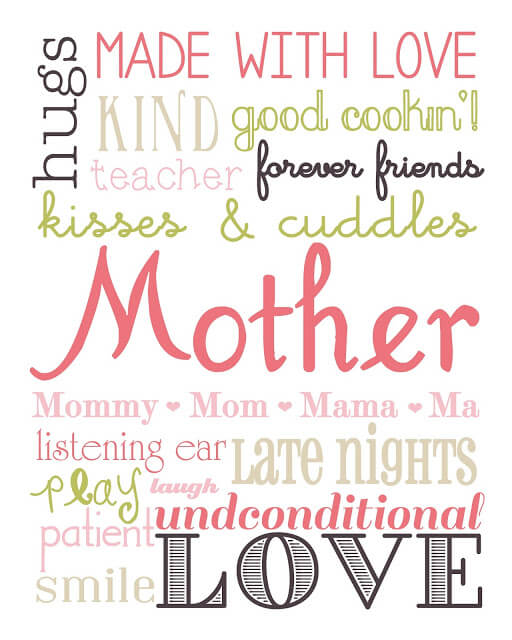 Mom Subway Art Printable + 25 Free Mother’s Day Printables – Beautiful and easy gift ideas to honor the women who make the world go round!