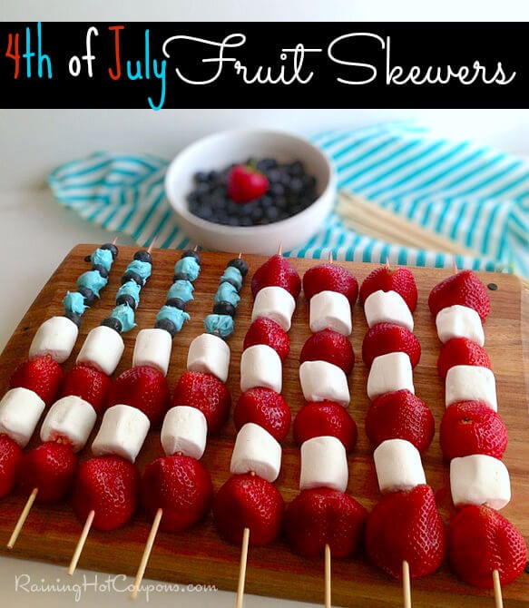 Fruit Skewers + 50 Festive Memorial Day BBQ Ideas...creative ways to kick-off summer and celebrate our freedom while remembering our fallen heroes!