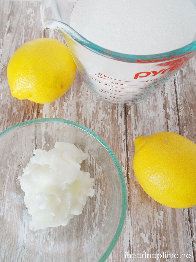 ingredients for lemon sugar scrub on counter 