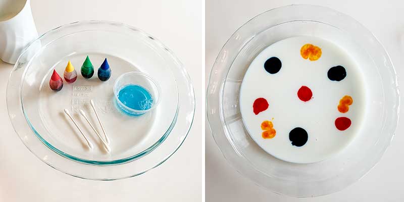 milk experiment in glass bowl