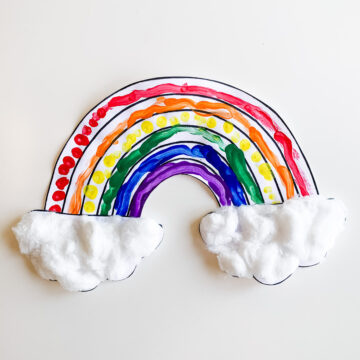 Rainbow coloring page with cotton ball clouds